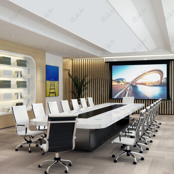 德诚和白色会议桌大型桌椅组合烤漆长条会议桌办公室烤漆办公家具